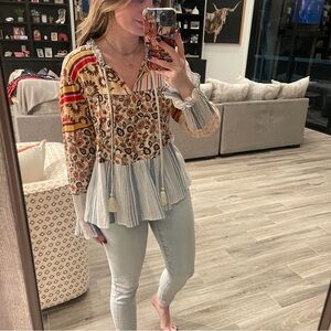 Impressions Red and Blue Boho Blouse